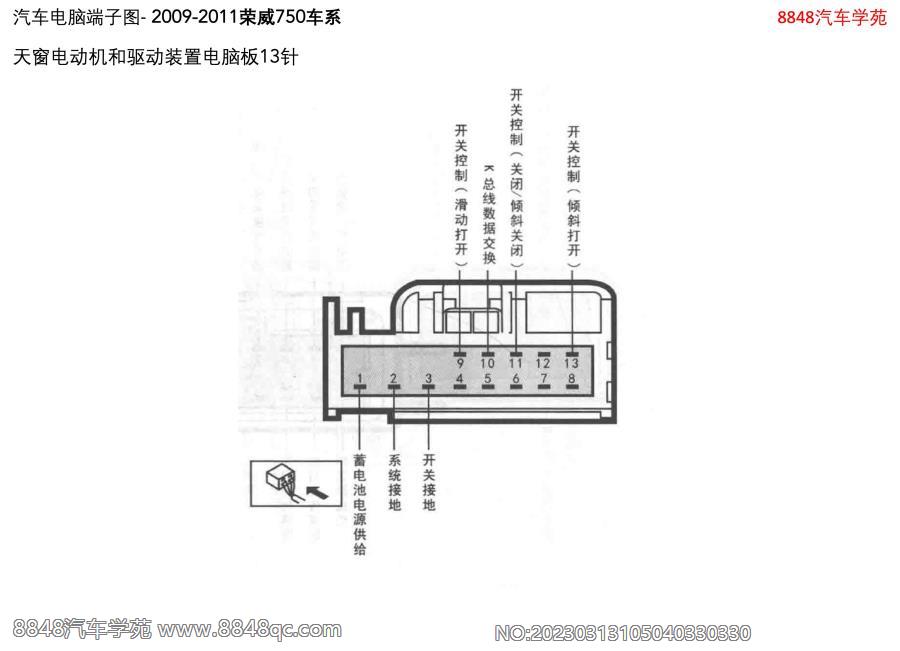 2009-2011荣威750车系-天窗电动机和驱动装置电脑板13针